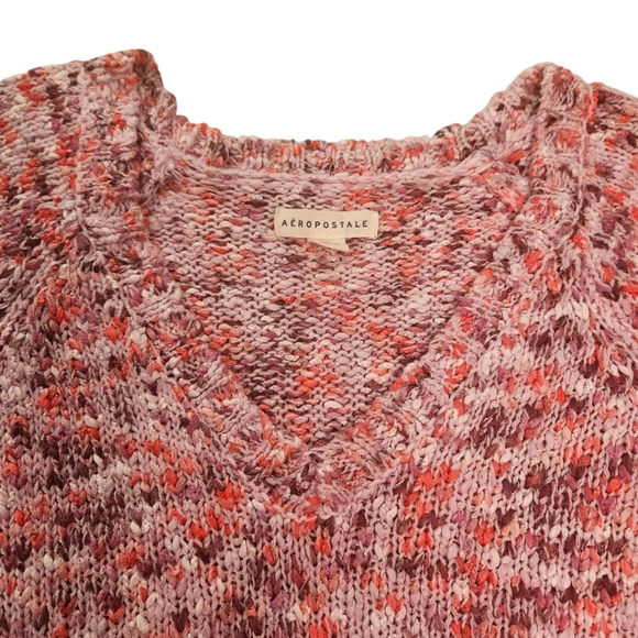 Aeropostale Women's Cozy V-Neck Marled Pink Sweater - Picture 3 of 7
